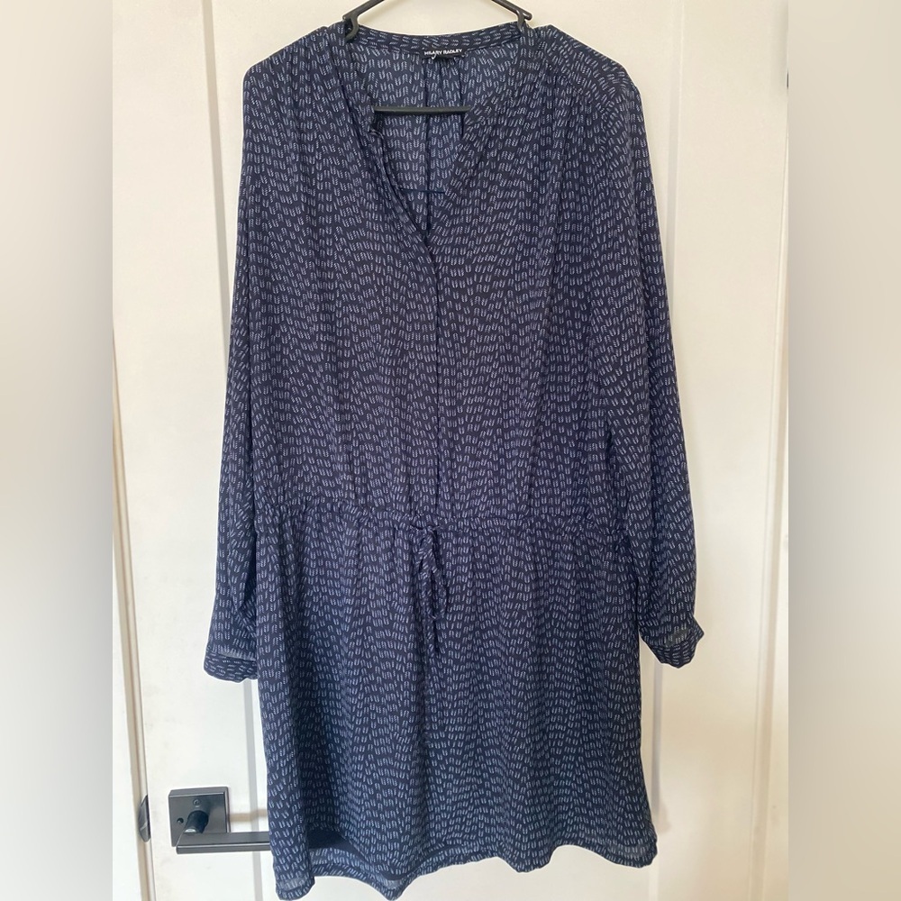Hilary Radley Patterned Long Sleeve Dress - Navy and White